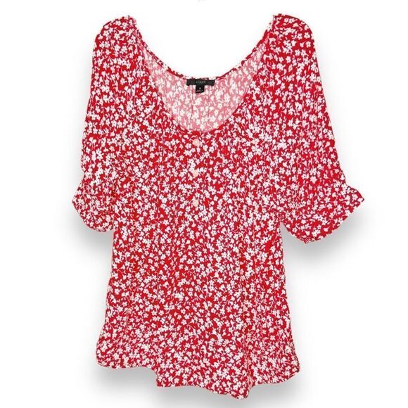 J. Crew Re-Imagined Scoop Neck Top Tossed Bouquet Red Floral Print Women’s Siz S - Picture 1 of 7